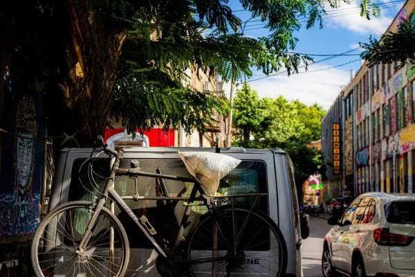 Bicycle mounted on van