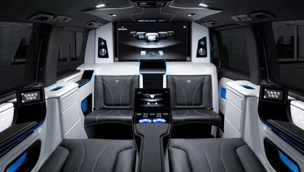 You can see lavish in-car entertainment inside the Brabus V-Class The Brabus V-Class cabin