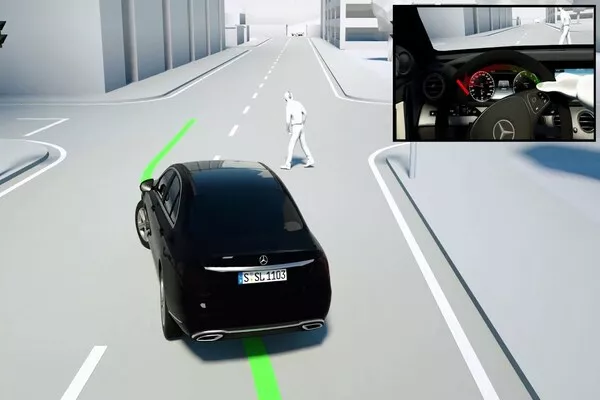 car avoiding a pedestrian illustration