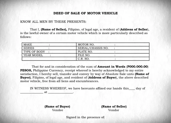 A sample of deed of sale