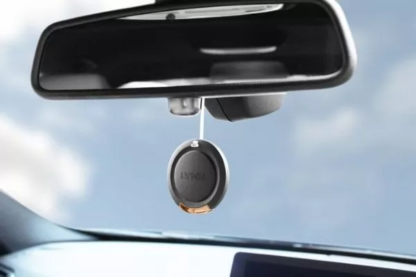 A hanging car air freshener
