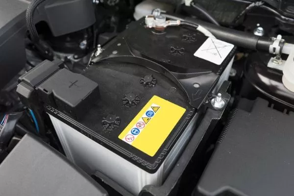 A picture of a car's battery
