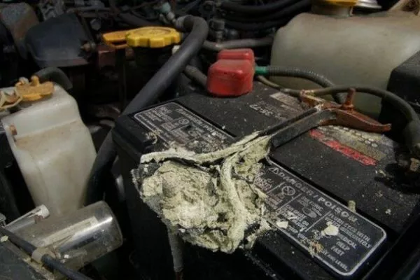A picture of car battery corrosion