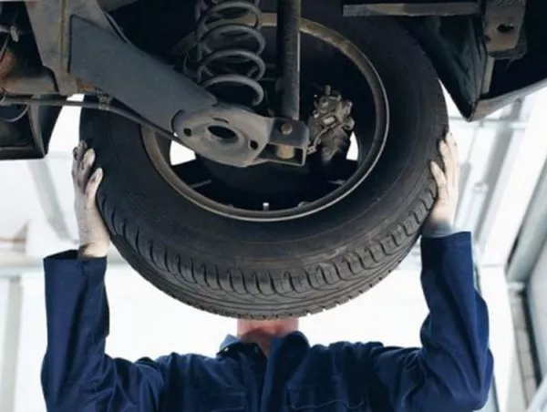 Man fixing tire