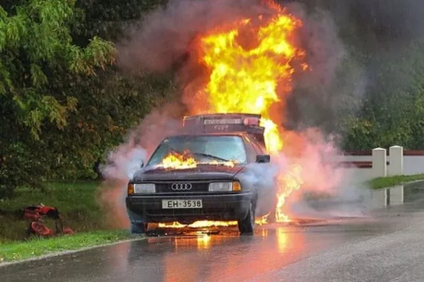 car in flames