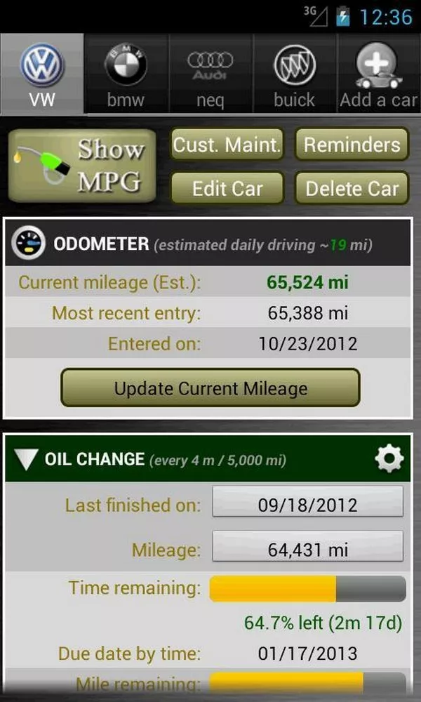 Car maintenance reminder lite app