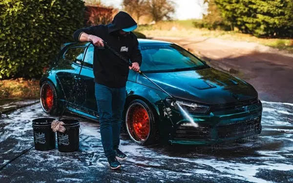 Hand washing the car