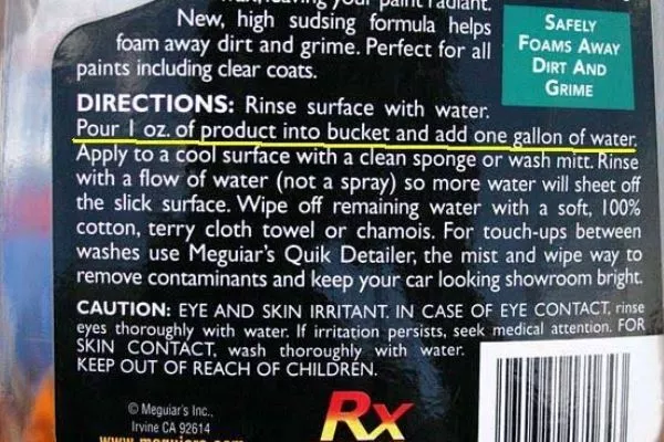 Do read the labels on the car products you're buying. This is for you and your car's safety A label on a car shampoo