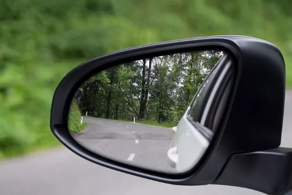 A car's side mirror.