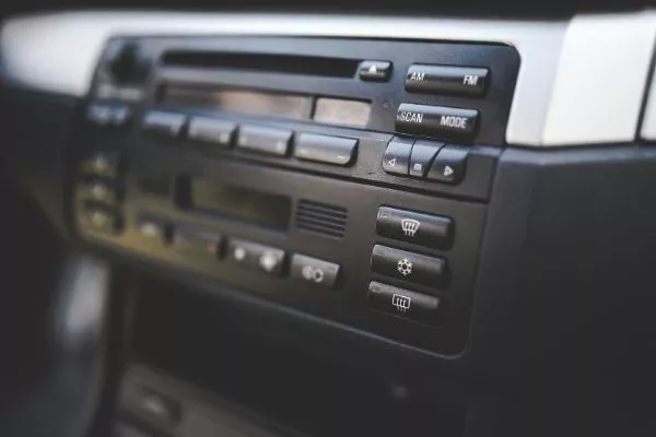 A classic car stereo on display