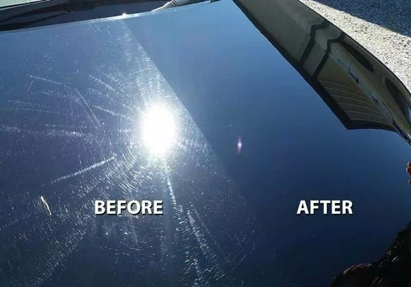 Before and after of coating a car