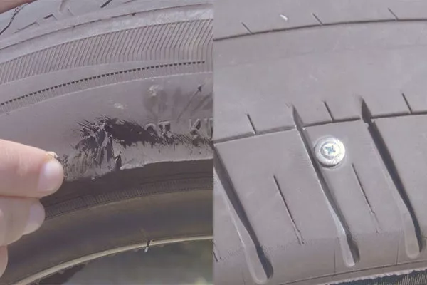 damaged and punctured tires