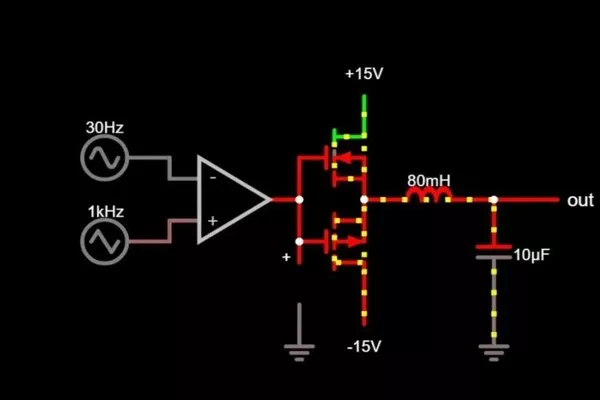 Class D amplifier circuit illustration 