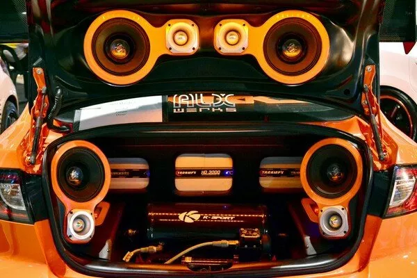 Speaker and subwoofers of a car