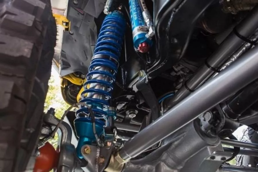 A picture of a car's suspension system
