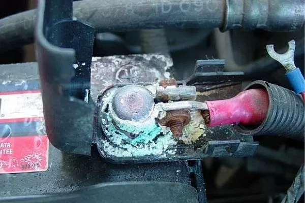 Here's what a very corroded battery terminal looks like. Don't eat it. A picture of a corroded battery terminal