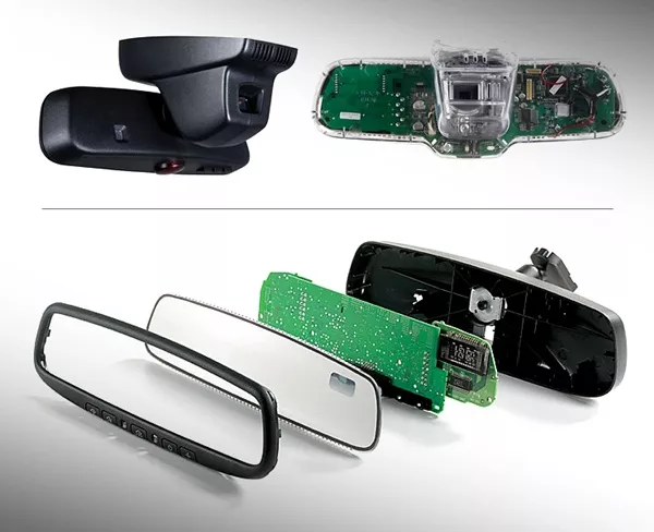 The electrochromatic materials that are added to the auto-dimming mirror allow the electric voltage to change the way it reflects and absorbs light. Components of self-dimming mirrors