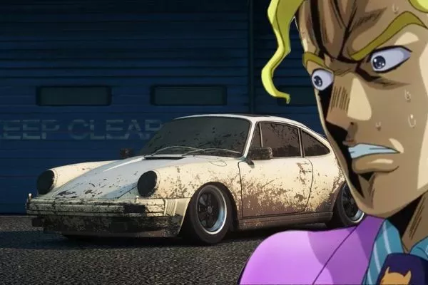 A picture of Kira reacting to a very dirty car