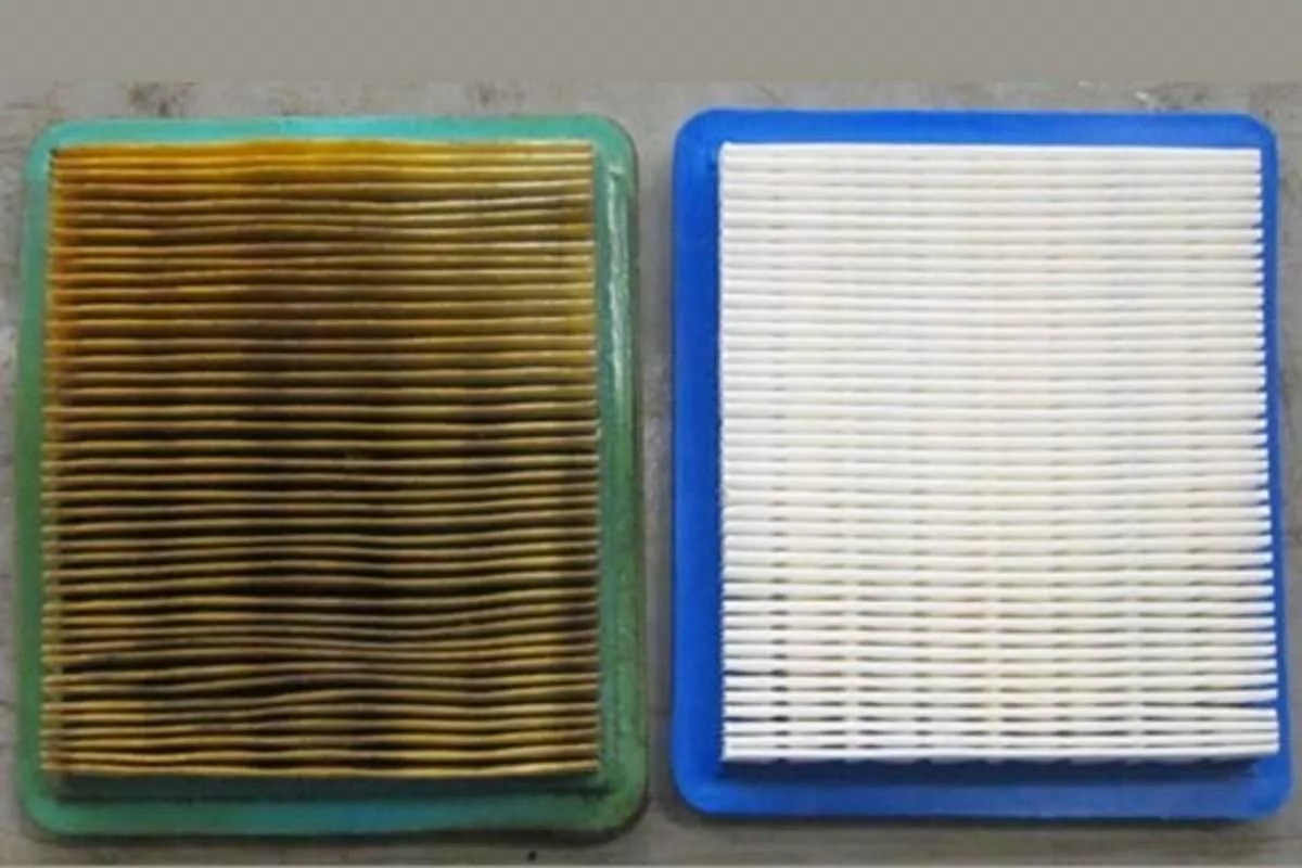 A picture of a dirty and clean engine air filter