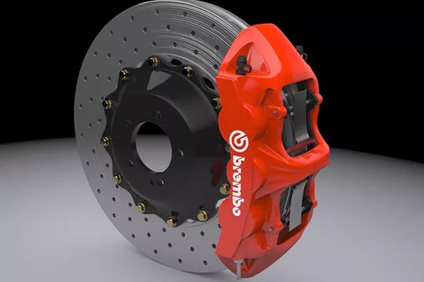 A picture of a Brembo brake set. 