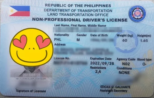 An LTO non-professional driver's license A picture of an LTO non-professional driver's license