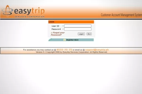 Easytrip balance check landing page