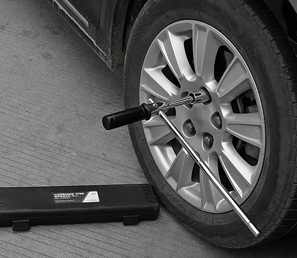 In the case of a flat tire or tire rotation, the cross wrench is useful to remove and install lug bolts or lug nuts car emergency kit_cross tire wrench