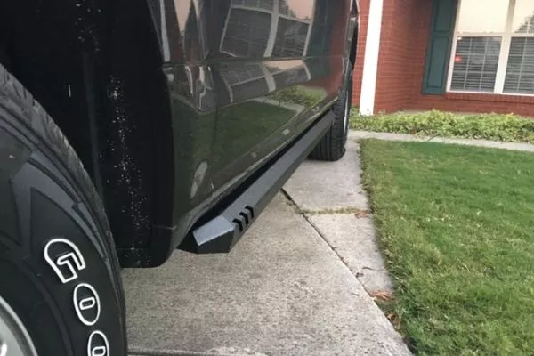 A picture of an F-150 equipped with rock sliders