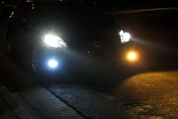 LED are intensely bright and are highly preferred for their extensive lifespan before wear and replacement. Car with LED lights as fog lights