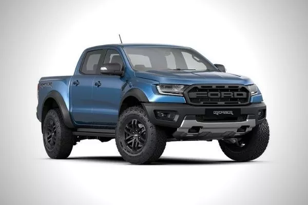 A picture of the Ford Ranger Raptor in blue