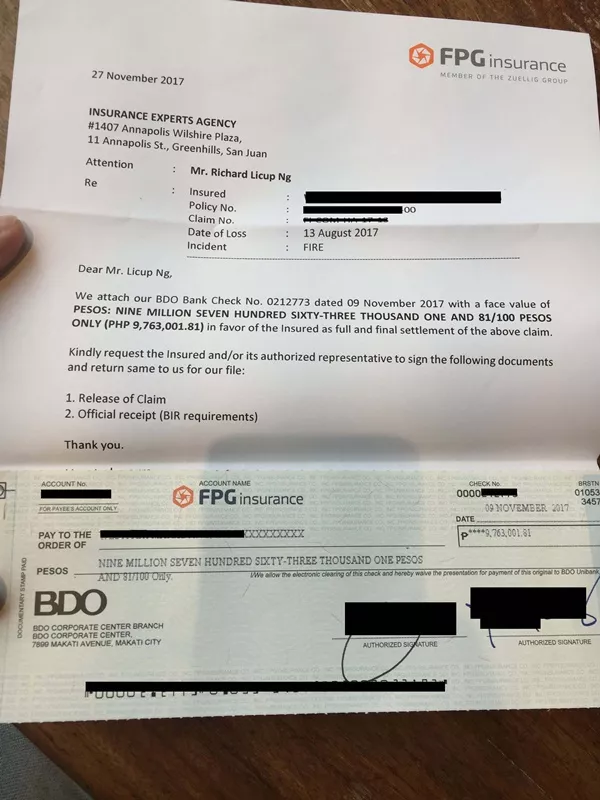 FPG insurance receipt