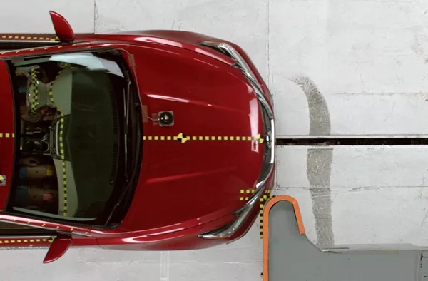 This crash test is done by hitting a barrier at an angle, not full head-on. It tries to check how bad its impact would be at this angle. Frontal offset impact test