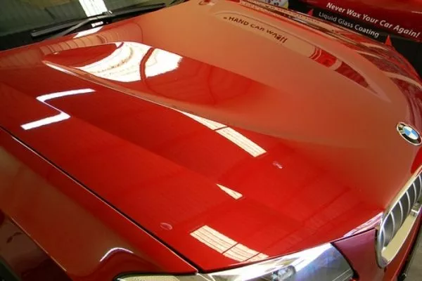 A red BMW with glass coating