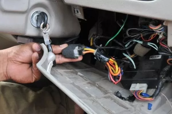 Wiring system of a car underneath its dash