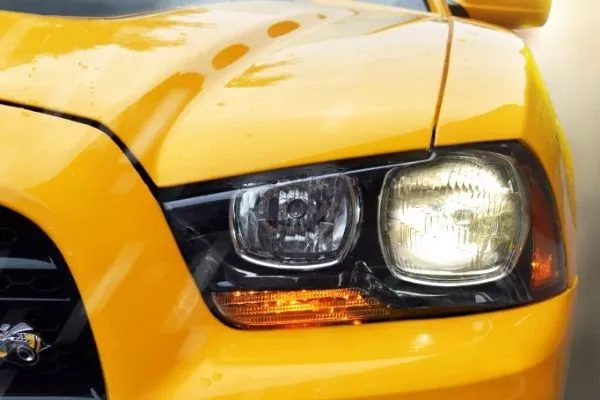 halogen headlamps on yellow car