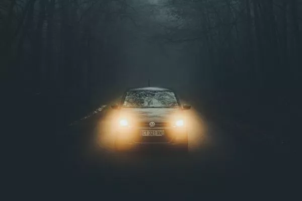 A car in a foggy place