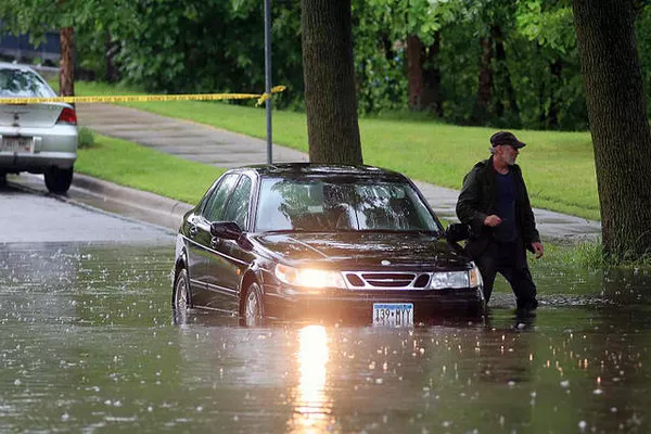 car stuck in a puddle