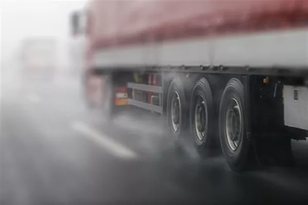 passing big truck in heavy rain