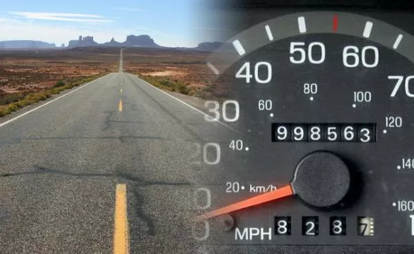 a road and an odometer