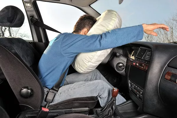 A picture of a man saved by airbags