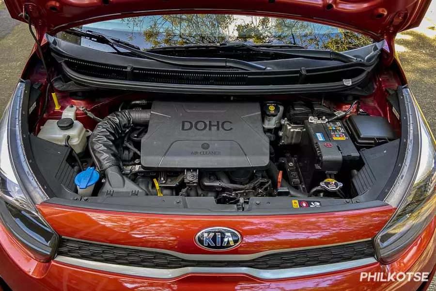 A picture of the Kia Picanto's 1.2-liter engine