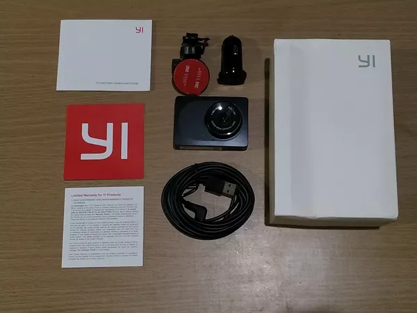 Included accessories and documentation YI compact dashcam full box