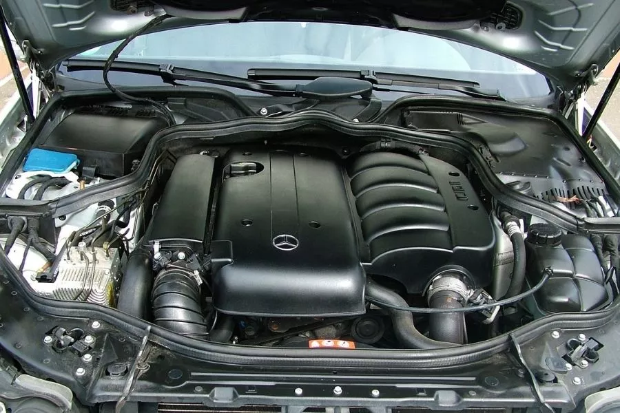 A Mercedes-Benz car's engine bay