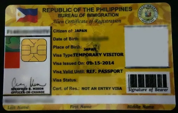 A Sample of the Alien Certificate of Registration ID