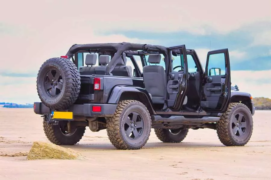 Jeep Wrangler on sand 