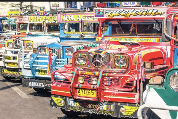 The Jeepney is a common front engined, rear-wheel drive vehicle in the Philippines A picture of parked jeepneys