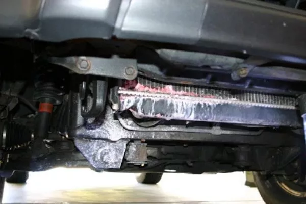 A picture of a radiator with a leak