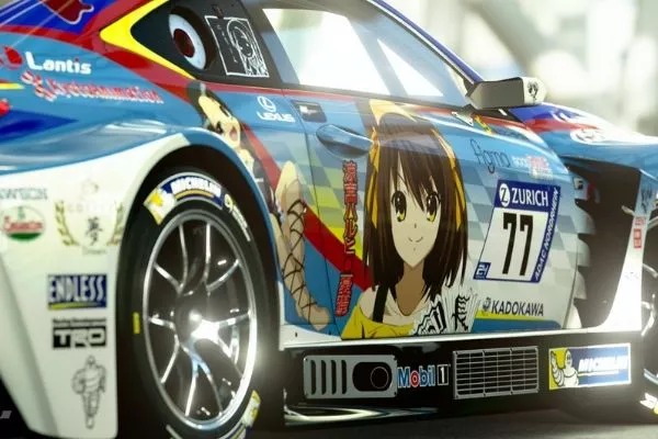 A picture of the Lexus RC F GT3 Prototype with Haruhi Suzumiya itasha