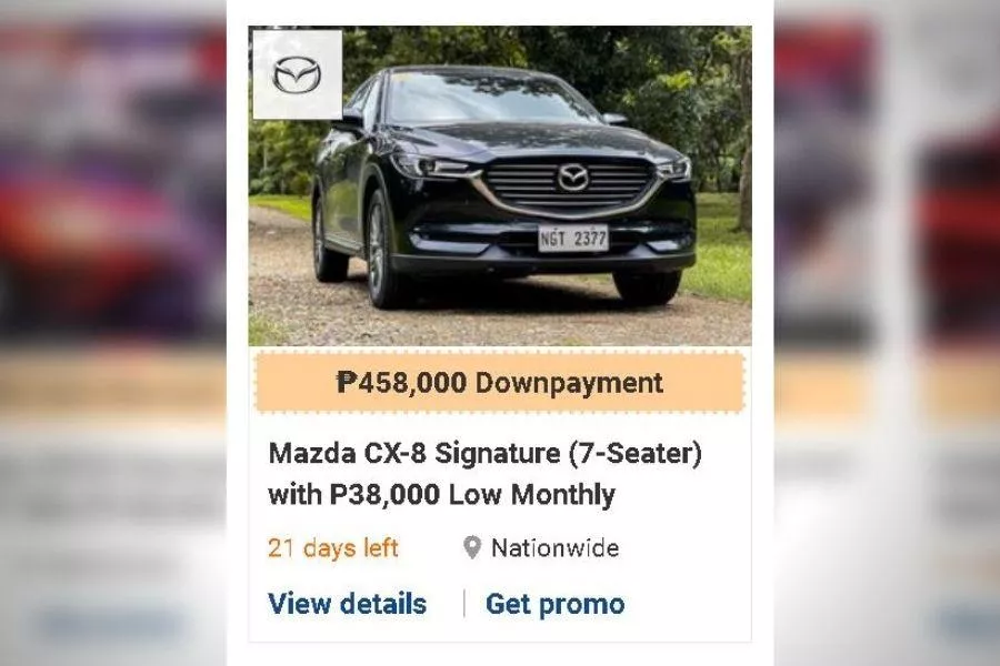 A screenshot showing a low-monthly promo for the Mazda CX-8