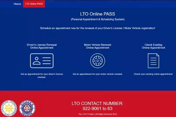 LTO landing page for online appointment